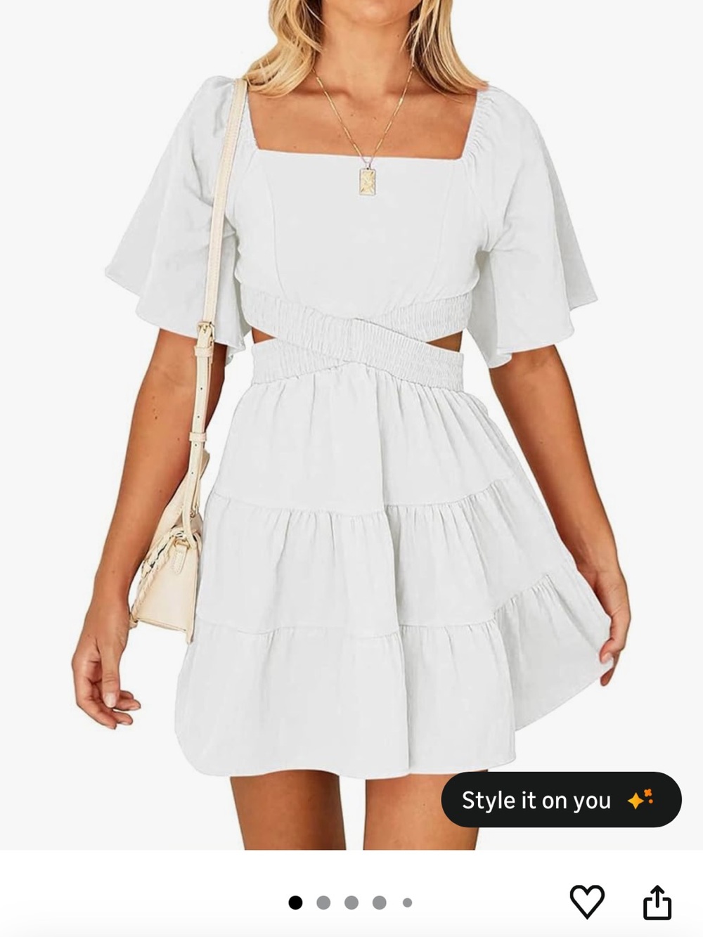 White Square Neck Tiered Cutout Mini Dress